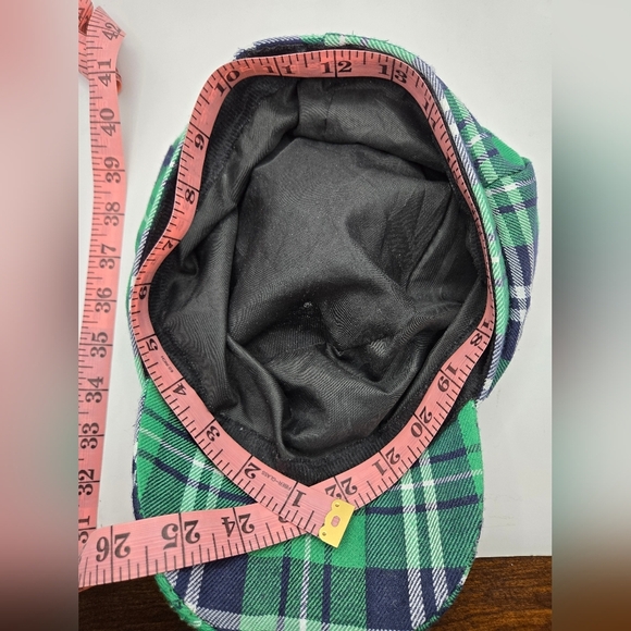 Plaid Scottish Golf Hat Green White Gatsby Beret Fabric - Picture 6 of 7